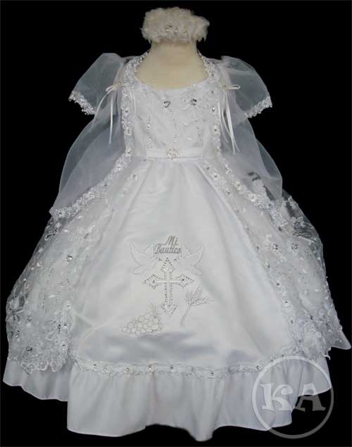 baptism dress with silver Virgin Mary
